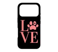 Carcasa para iPhone 17 Pro Chicas Que aman a los Perros, Palabra Amor con Huella de Pata Rescue Dogs