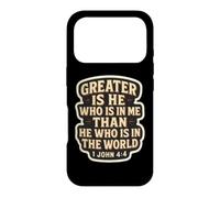 Carcasa para iPhone 17 Pro Christian Bible Verse Quote Jesus Greater Is He Who Is In Me