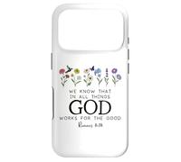 Carcasa para iPhone 17 Pro Christian Bible Verse Romans 8:28 We Know God Works for Good