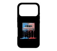 Carcasa para iPhone 17 Pro Cinta de Casete Retro de los años 80, Bandera Americana, Graffiti de Goteo de Estados Unidos