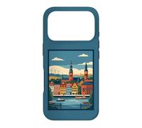Carcasa para iPhone 17 Pro Copenhague Dinamarca Nyhavn Harbor Vintage Travel Artwork