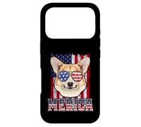 Carcasa para iPhone 17 Pro Corgi Merica 4th of July Dog Funny Patriotic American Flag