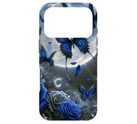 Carcasa para iPhone 17 Pro Cute Blue Butterfly Rose Flower Blue Floral Butterflies Moon