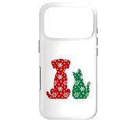 Carcasa para iPhone 17 Pro Cute Cat and Dog Christmas Holiday Red Green Snowflakes Pet