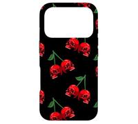 Carcasa para iPhone 17 Pro Cute Cherry Skull Pattern Red Scary Skulls Black Background