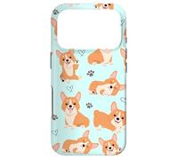 Carcasa para iPhone 17 Pro Cute Corgi Dog with Paws Lover in Aqua Turquoise Pattern