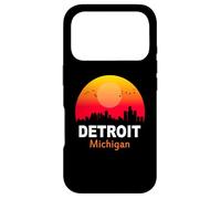 Carcasa para iPhone 17 Pro Detroit Michigan State USA Vintage Sunset Retro City Skyline