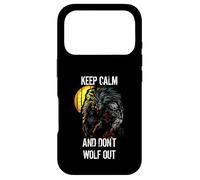 Carcasa para iPhone 17 Pro Disfraz Divertido de Hombre Lobo para Halloween con Texto en inglés Keep Calm Don't Wolf out