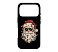 Carcasa para iPhone 17 Pro Divertida Cara de Papá Noel Retro Luces de Navidad para Hombres y niños