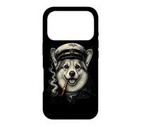 Carcasa para iPhone 17 Pro Divertida Pipa de Fumar para Perros Corgi, Nautical Captain Dog Aver
