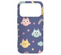 Carcasa para iPhone 17 Pro Divertido búhos patrón Estrellas Luna Arco Iris Lindo búho Nocturno