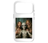 Carcasa para iPhone 17 Pro Divertido Letrero de Bigfoot Alien, Jesús Rock On Hand, con Forma de ovni