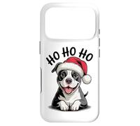 Carcasa para iPhone 17 Pro Divertido Sombrero de Papá Noel para Perro Pitbull Ho Ho Ho Navidad Pit Bull
