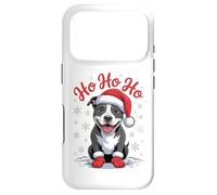 Carcasa para iPhone 17 Pro Divertido Sombrero de Papá Noel para Perro Pittie Ho Ho Ho Navidad
