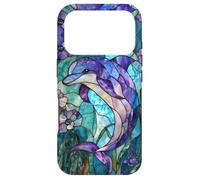 Carcasa para iPhone 17 Pro Dolphin Stained Art Effect Stain Art Floral Sea Teal Purple