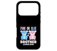 Carcasa para iPhone 17 Pro Fiesta de revelación de género con Texto en inglés Brother Loves You Bear Rosa o Azul