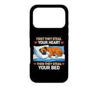 Carcasa para iPhone 17 Pro First They Steal Your Heart Then The Bed Boxer Dog Owner Fun