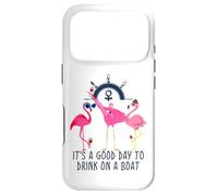 Carcasa para iPhone 17 Pro Flamingo Drinking Wine It's a Good Day to Drink on a Boat
