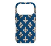 Carcasa para iPhone 17 Pro Flor de lis, símbolo Real francés, Beige sobre Azul Marino