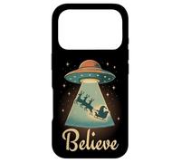 Carcasa para iPhone 17 Pro Funny Alien Christmas Believe UFO Santa Abduction Men Women