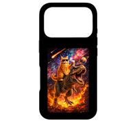 Carcasa para iPhone 17 Pro Funny Coffee Orange Cat Riding T-Rex in Cosmic Galaxy UFO