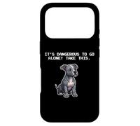 Carcasa para iPhone 17 Pro Funny Dangerous Go Alone Pixel bit Video Gamer Pittie Lover