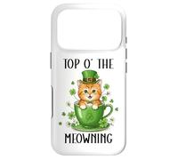 Carcasa para iPhone 17 Pro Funny St Patricks Cat Top of The Meowning Coffee Cat Irish