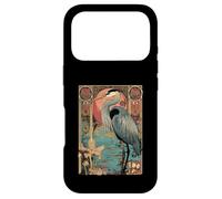 Carcasa para iPhone 17 Pro Garza con Puesta de Sol y Floral Art Nouveau Grúa Bird