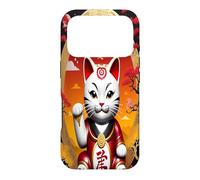 Carcasa para iPhone 17 Pro Gato de la Suerte de Maneki Neko en la Parte Delantera y Elegante Geisha en la Parte Trasera