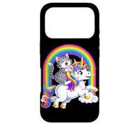 Carcasa para iPhone 17 Pro Gato Montando Unicornio Arco Iris Fantasía Lindo