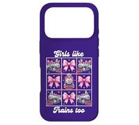 Carcasa para iPhone 17 Pro Girls Like Trains Too Cute Pink Bow Locomotora Coqueta