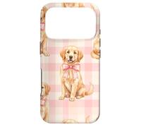 Carcasa para iPhone 17 Pro Golden Retriever Puppy Lazo Rosa Gingham Sweet Dog Design