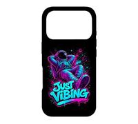 Carcasa para iPhone 17 Pro Gráfico de Astronauta Morado y Verde Azulado Just Vibing para Hombre