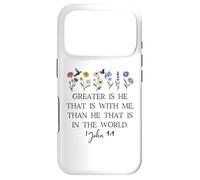 Carcasa para iPhone 17 Pro Greater is He That is in Me Christian 1 John 4:4 Bible Verse