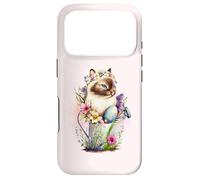 Carcasa para iPhone 17 Pro Happy Easter Cat Easter Tea Cup Coffee Cat Siamese Floral