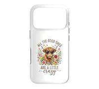 Carcasa para iPhone 17 Pro Highland Cow Crazy Quote Heart Gafas de Sol Floral