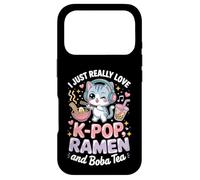 Carcasa para iPhone 17 Pro I Just Love K-Pop Ramen and Boba Tea Cute Cat Graphic