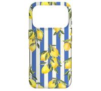 Carcasa para iPhone 17 Pro Italian Coast Lemons On Blue Stripes Summer Fruit Pattern
