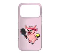 Carcasa para iPhone 17 Pro Jugador de Pickleball de Cerdo con Diadema Competencia seria