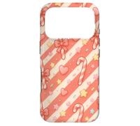 Carcasa para iPhone 17 Pro Kawaii Coquette Candy Cane Patrón de Navidad Corazones Pastel Estrellas