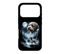 Carcasa para iPhone 17 Pro Lagotto Romagnolo Aullando a la Luna, Perro Retro de los 90
