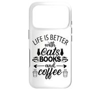 Carcasa para iPhone 17 Pro Life is Better with Cats & Books Coffee Black Cat Book Lover