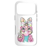 Carcasa para iPhone 17 Pro Lindo Conejo de Pascua Signo de Paz Bubble Gum Spring Art Kids Girl