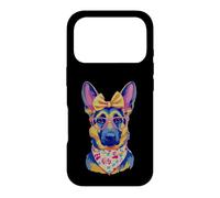Carcasa para iPhone 17 Pro Lindo Pastor Alemán Perro Amante Gráfico Rosa Gafas Amarillo