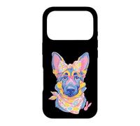 Carcasa para iPhone 17 Pro Lindo Pastor Alemán Perro Amante Gráfico Rosa Gafas Floral