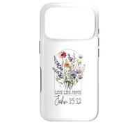 Carcasa para iPhone 17 Pro Love Like Jesus Juan 15:12 Verso de la Biblia Flor Jesús