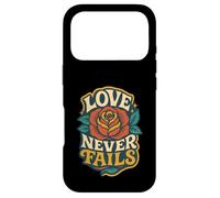 Carcasa para iPhone 17 Pro Love Never Fails 1 Corintios 13:8 Verso de la Biblia Cristiano