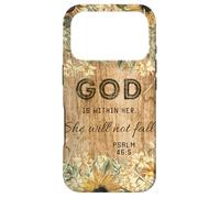 Carcasa para iPhone 17 Pro Madera Floral Christian God is Within Her She Will Not Fall