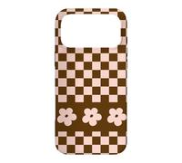 Carcasa para iPhone 17 Pro MAX Aesthetic Checker Retro Groovy Flowers in Beige and Brown