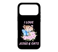 Carcasa para iPhone 17 Pro MAX Amante Floral de Mariposas con Texto en inglés I Love Jesus and Cats